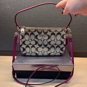 NIB! Coach Women's Crossbody Purse F36618 Signature Top Handle Khaki Cranberry